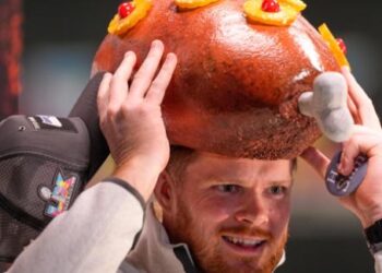 Sam Darnold Wears INSANE Ham Hat at Super Bowl – Viral Chaos!